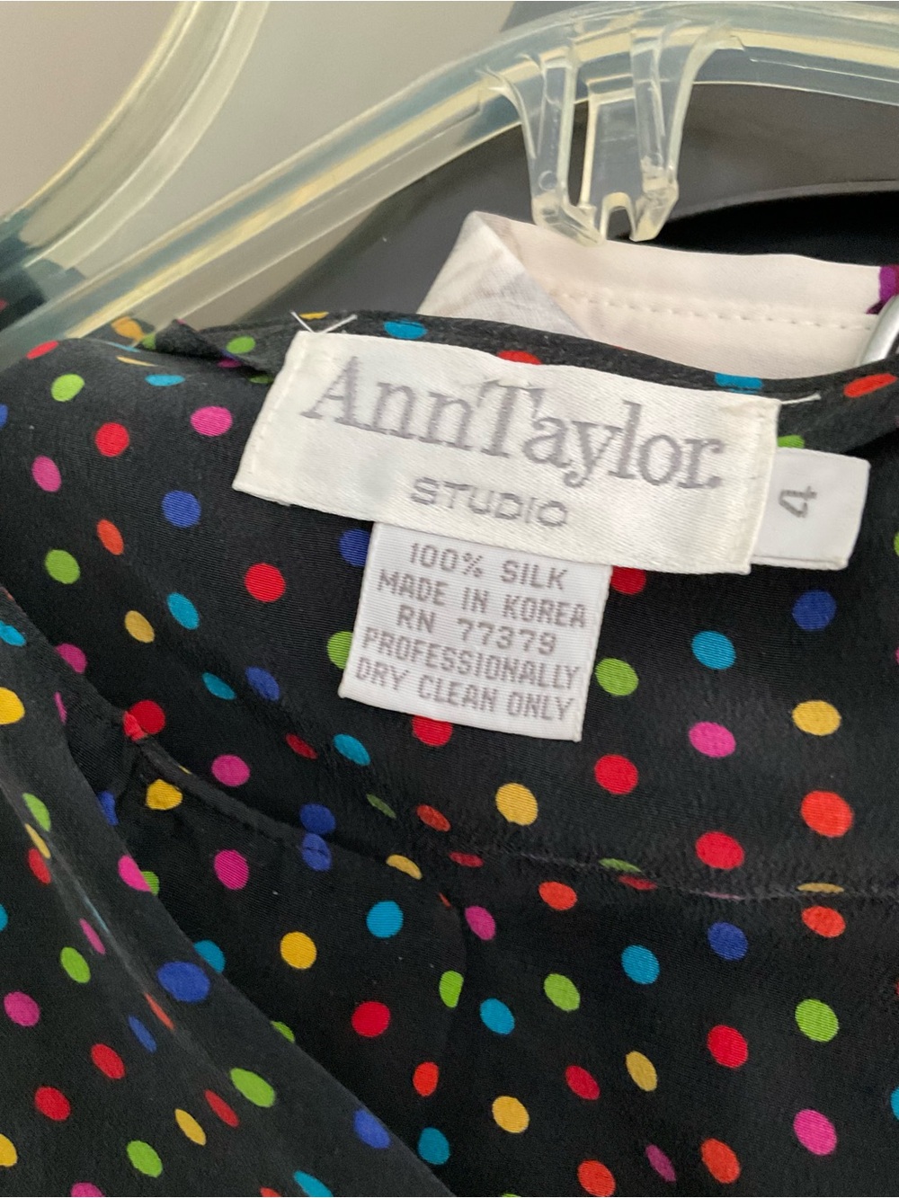 Ann Taylor Kids Black Silk Top with Multicolor Polka Dots